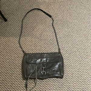 Extra Large Rebecca mink off gray charcoal shiny crossbody bag